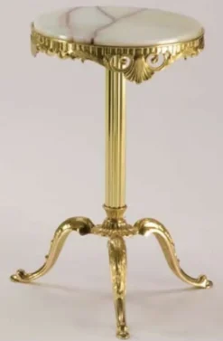 Casa Padrino Luxus Barock Beistelltisch Creme / Gold Ø 32 x H. 50 cm - Runder Messing Tisch mit Onyx Kunststein Tischplatte - Barock Möbel - Luxus Qualität - Made in Italy
