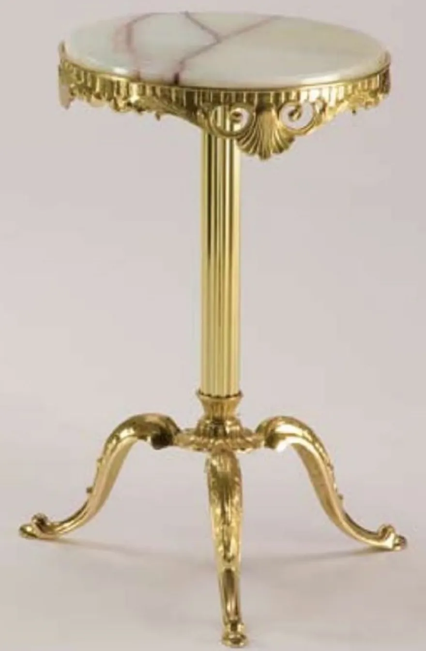 Casa Padrino Luxus Barock Beistelltisch Creme / Gold Ø 32 x H. 50 cm - Runder Messing Tisch mit Onyx Kunststein Tischplatte - Barock Möbel - Luxus Qualität - Made in Italy