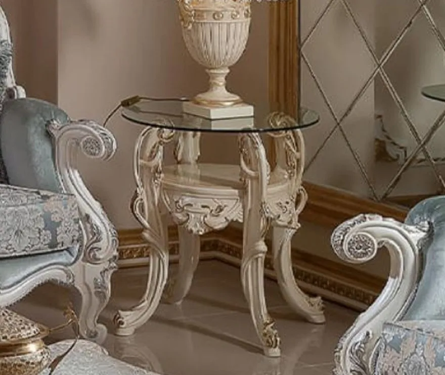 Casa Padrino Luxus Barock Beistelltisch mit Glasplatte Creme / Gold H. 60 cm