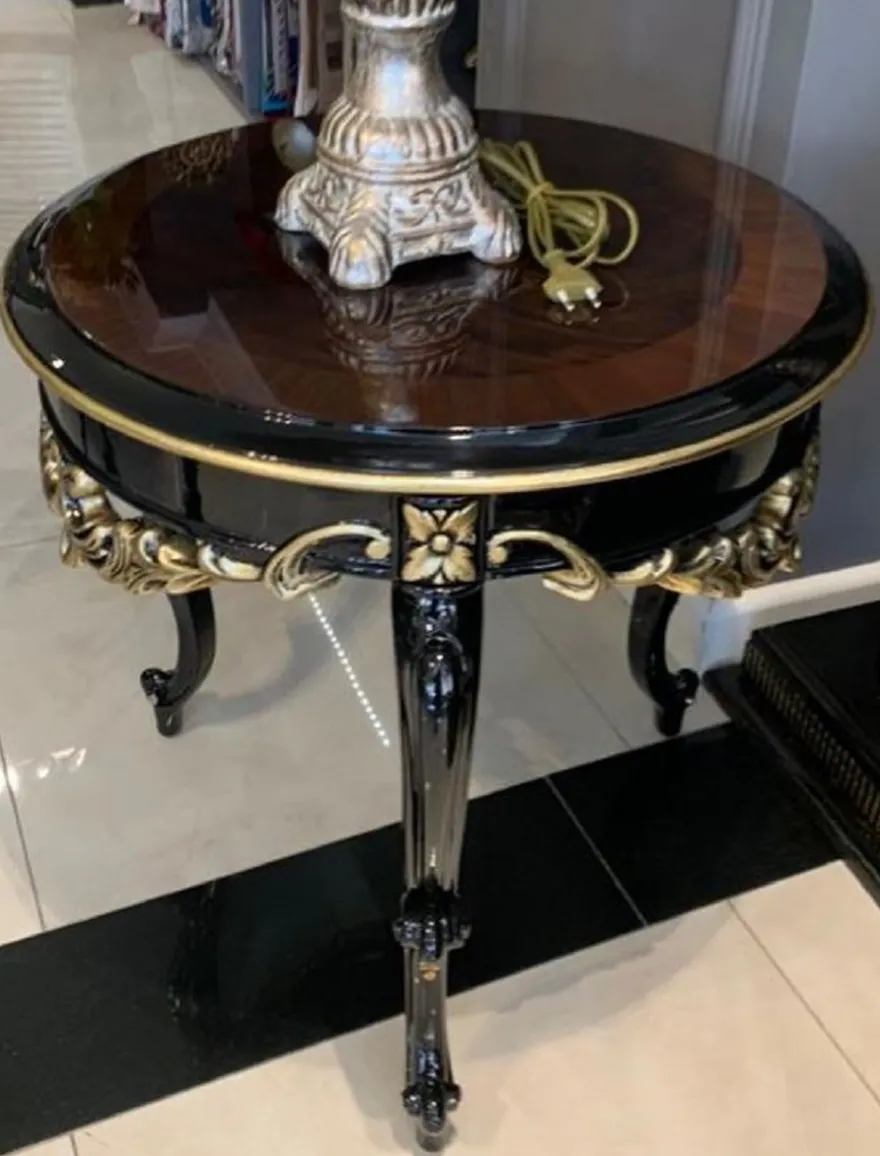 Casa Padrino Luxus Barock Beistelltisch Braun / Schwarz / Gold - Handgefertigter Massivholz Tisch im Barockstil - Barock Wohnzimmer Möbel - Edel & Prunkvoll