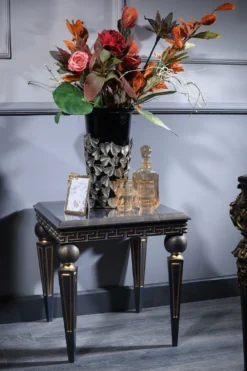 Casa Padrino Luxus Barock Beistelltisch Blau / Gold / Schwarz 59 x 59 x H. 60 cm - Barockmöbel