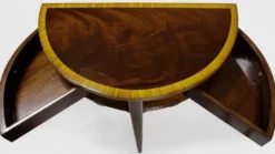 Casa Padrino Luxus Barock Beistelltisch Dunkelbraun / Hellbraun 71 x 36 x H. 74 cm - Halbrunder Mahagoni Tisch mit 2 Schubladen - Nachttisch - Nachtkommode - Barock Möbel