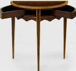 Casa Padrino Luxus Barock Beistelltisch Dunkelbraun / Hellbraun 71 x 36 x H. 74 cm - Halbrunder Mahagoni Tisch mit 2 Schubladen - Nachttisch - Nachtkommode - Barock Möbel