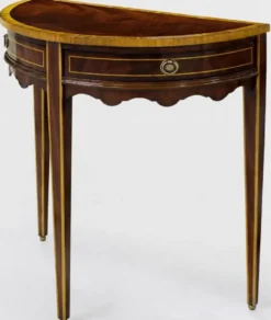 Casa Padrino Luxus Barock Beistelltisch Dunkelbraun / Hellbraun 71 x 36 x H. 74 cm - Halbrunder Mahagoni Tisch mit 2 Schubladen - Nachttisch - Nachtkommode - Barock Möbel