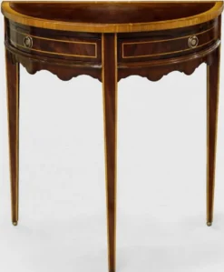 Casa Padrino Luxus Barock Beistelltisch Dunkelbraun / Hellbraun 71 x 36 x H. 74 cm - Halbrunder Mahagoni Tisch mit 2 Schubladen - Nachttisch - Nachtkommode - Barock Möbel