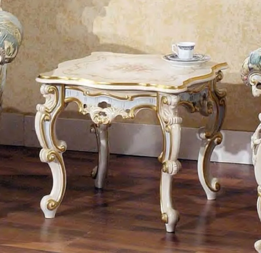Casa Padrino Luxus Barock Beistelltisch Weiß / Mehrfarbig / Gold 55 x 55 x H. 48 cm - Prunkvoller Massivholz Tisch - Barock Wohnzimmer & Hotel Möbel - Luxus Qualität - Made in Italy