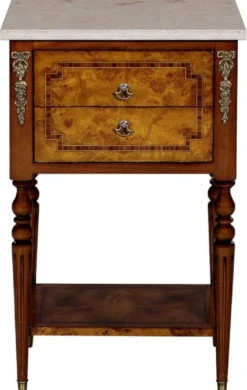 Casa Padrino Luxus Barock Beistelltisch Hellbraun / Braun / Cremefarben 42 x 31 x H. 68 cm - Massivholz Tisch mit Marmorplatte - Nachttisch - Nachtkommode - Barock Möbel