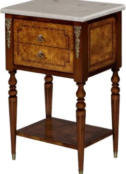 Casa Padrino Luxus Barock Beistelltisch Hellbraun / Braun / Cremefarben 42 x 31 x H. 68 cm - Massivholz Tisch mit Marmorplatte - Nachttisch - Nachtkommode - Barock Möbel