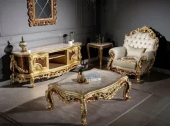 Casa Padrino Luxus Barock Beistelltisch Creme / Beige / Gold - Handgefertigter Tisch im Barockstil - Barock Wohnzimmer Möbel - Edel & Prunkvoll