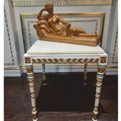 Casa Padrino Luxus Barock Beistelltisch mit Marmorplatte Weiß / Gold / Creme - Made in Italy