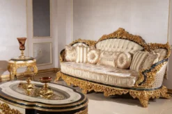 Casa Padrino Luxus Barock Beistelltisch Weiß / Blau / Gold - Prunkvoller Massivholz Tisch im Barockstil - Barock Wohnzimmer Möbel - Edel & Prunkvoll