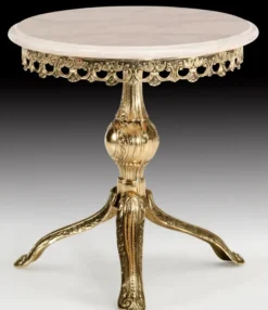 Casa Padrino Luxus Barock Beistelltisch Gold / Weiß - Runder Bronze Tisch mit Marmorplatte - Luxus Möbel im Barockstil - Barockstil Wohnzimmer Möbel - Barock Möbel - Edel & Prunkvoll