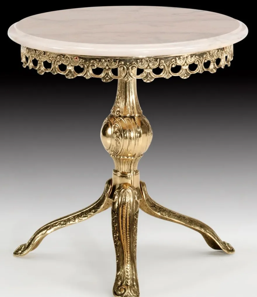Casa Padrino Luxus Barock Beistelltisch Gold / Weiß - Runder Bronze Tisch mit Marmorplatte - Luxus Möbel im Barockstil - Barockstil Wohnzimmer Möbel - Barock Möbel - Edel & Prunkvoll