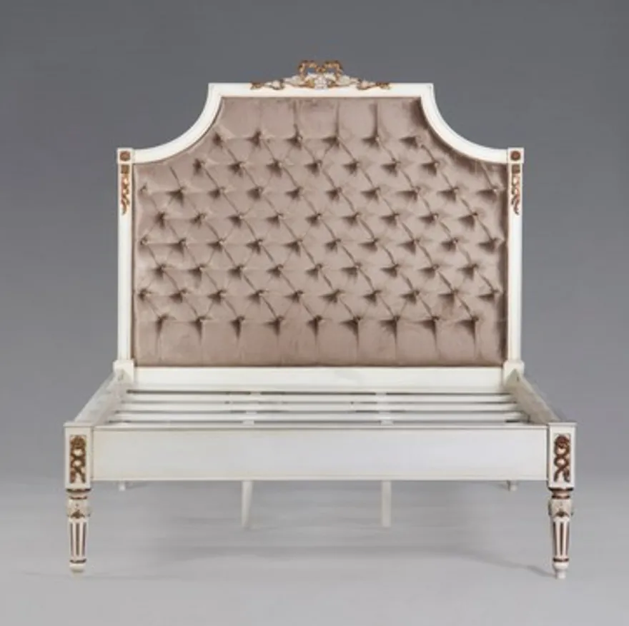 Casa Padrino Luxus Barock Bett Louis XIV Stil Antik Weiß Gold 195 x 220 x 166 cm