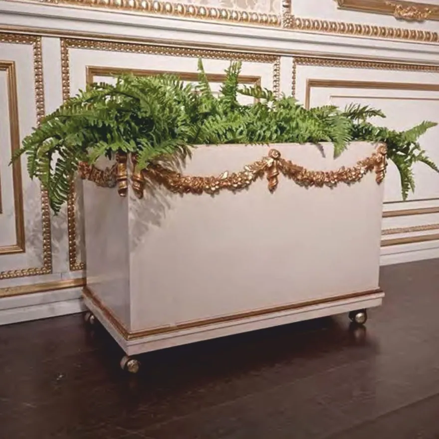 Casa Padrino Luxus Barock Blumentopf mit Rollen Weiß / Gold 75 cm - Made in Italy