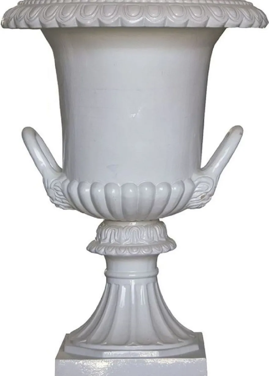 Casa Padrino Luxus Barock Blumenvase Weiß Ø 71 x H. 99,5 cm - Handgefertigte Keramik Vase - Balkon Terrassen Garten Deko - Deko Accessoires im Barockstil - Edel & Prunkvoll