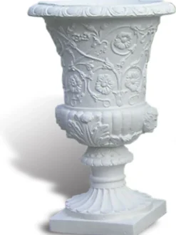 Casa Padrino Luxus Barock Blumentopf Weiß Ø 49 x H. 78 cm - Handgefertigter Barockstil Pflanzentopf aus hochwertigem Carrara Marmorkies - Barock Garten Deko - Luxus Qualität - Made in Italy