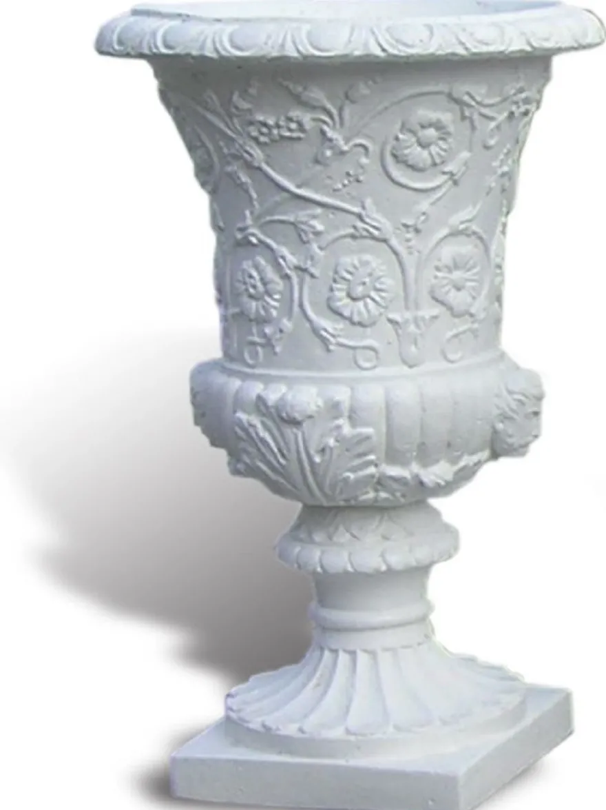 Casa Padrino Luxus Barock Blumentopf Weiß Ø 49 x H. 78 cm - Handgefertigter Barockstil Pflanzentopf aus hochwertigem Carrara Marmorkies - Barock Garten Deko - Luxus Qualität - Made in Italy