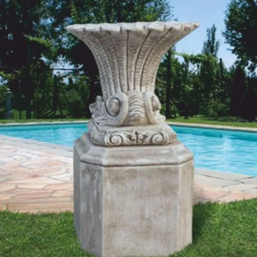 Casa Padrino Luxus Barock Blumentopf mit Sockel Grau H. 136 cm - Made in Italy