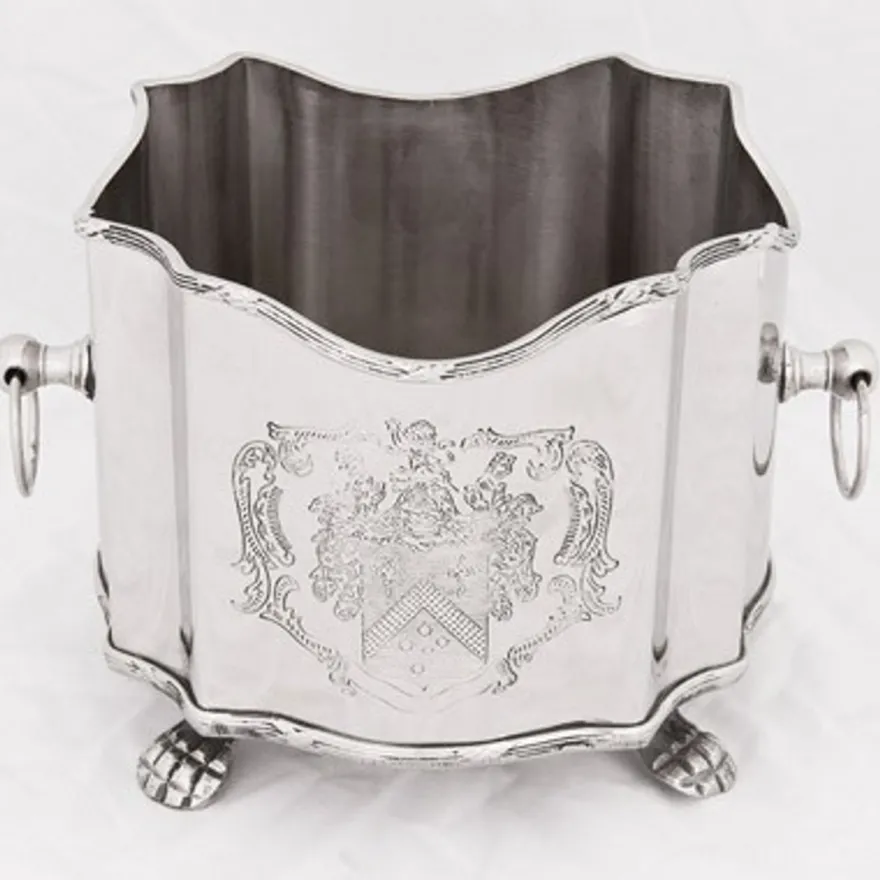 Casa Padrino Luxus Barock Blumenvase aus Messing vernickelt in Silber, Breite 18 cm, Höhe 14 cm