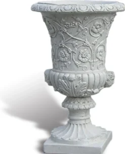 Casa Padrino Luxus Barock Blumentopf Antik Hellgrau Ø 49 x H. 78 cm - Handgefertigter Barockstil Pflanzentopf aus hochwertigem Carrara Marmorkies - Barock Garten Deko - Made in Italy