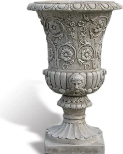 Casa Padrino Luxus Barock Blumentopf Antik Grau Ø 49 x H. 78 cm - Handgefertigter Barockstil Pflanzentopf aus hochwertigem Carrara Marmorkies - Barock Garten Deko - Luxus Qualität - Made in Italy