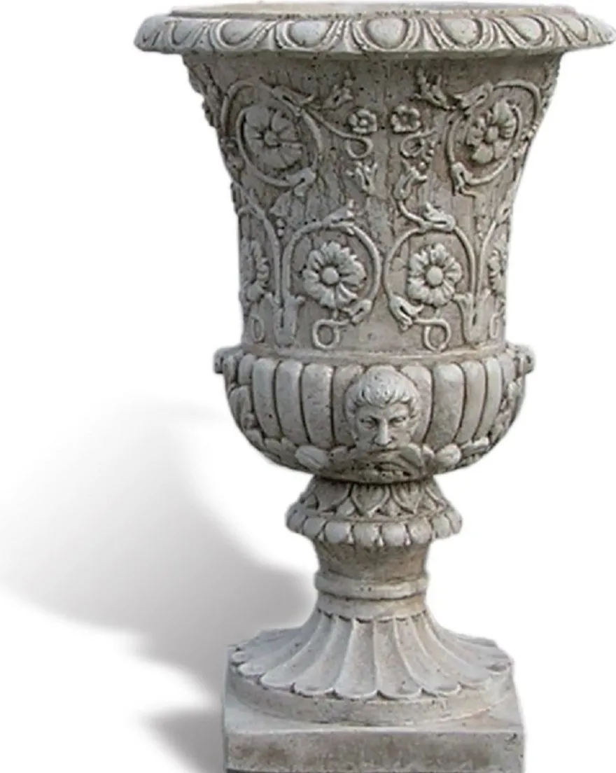 Casa Padrino Luxus Barock Blumentopf Antik Grau Ø 49 x H. 78 cm - Handgefertigter Barockstil Pflanzentopf aus hochwertigem Carrara Marmorkies - Barock Garten Deko - Luxus Qualität - Made in Italy