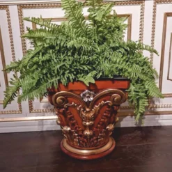 Casa Padrino Luxus Barock Blumentopf Braun / Gold / Silber H. 45 cm - Made in Italy