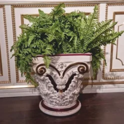 Casa Padrino Luxus Barock Blumentopf Weiß / Lila H. 45 cm - Made in Italy