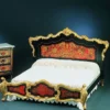 Casa Padrino Luxus Barock Boulle Doppelbett Schwarz / Rot / Gold 225 x 230 x H. 150 cm - Prunkvolles Massivholz Bett mit Kopfteil - Edle Barock Schlafzimmer Möbel