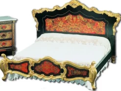 Casa Padrino Luxus Barock Boulle Doppelbett Schwarz / Rot / Gold 225 x 230 x H. 150 cm - Prunkvolles Massivholz Bett mit Kopfteil - Edle Barock Schlafzimmer Möbel