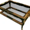 Casa Padrino Luxus Barock Boulle Couchtisch Schwarz / Rot / Gold 120 x 70 x H. 45 cm - Handgefertigter Massivholz Wohnzimmertisch mit Glasplatten - Edle Barock Möbel