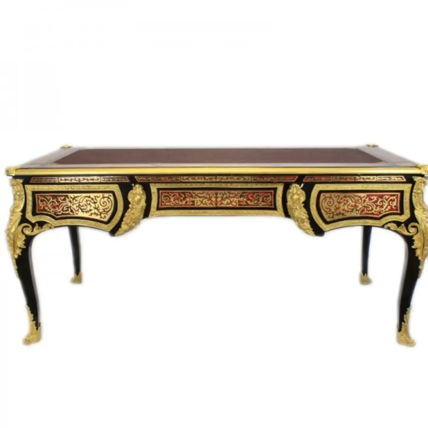 Casa Padrino Luxus Barock Boulle Sekretär - Handgefertigter Schreibtisch aus Massivholz - Schwarz / Gold / Rot - 140 x 70 x 85 cm