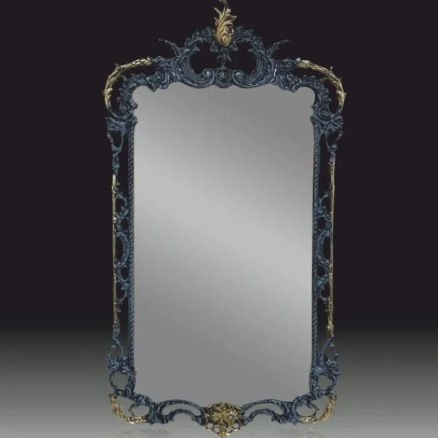 Casa Padrino Luxus Barock Bronze Spiegel Blau / Gold H. 83 cm - Barock Möbel