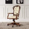 Casa Padrino Luxus Barock Bürostuhl Beige / Braun / Gold 57 x 48 x H. 107-117 cm - Höhenverstellbarer Schreibtischstuhl mit Echtleder - Barock Büro Möbel - Luxus Qualität - Made in Italy