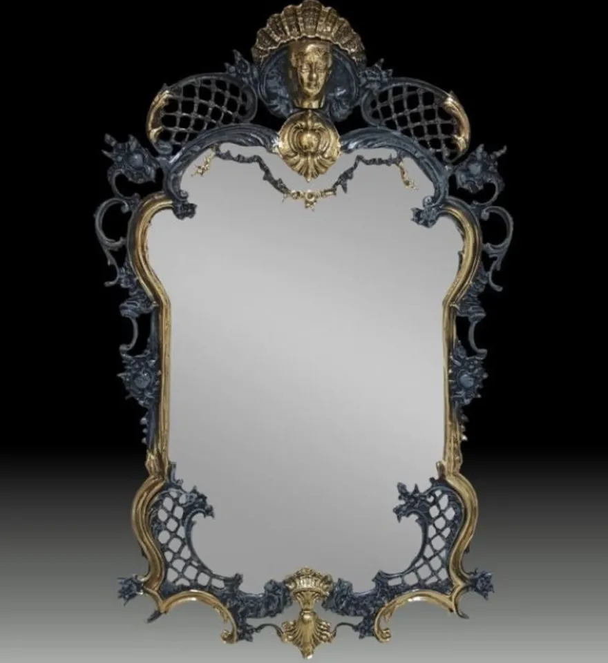 Casa Padrino Luxus Barock Bronze Spiegel Blau / Gold H. 96 cm - Barock Möbel