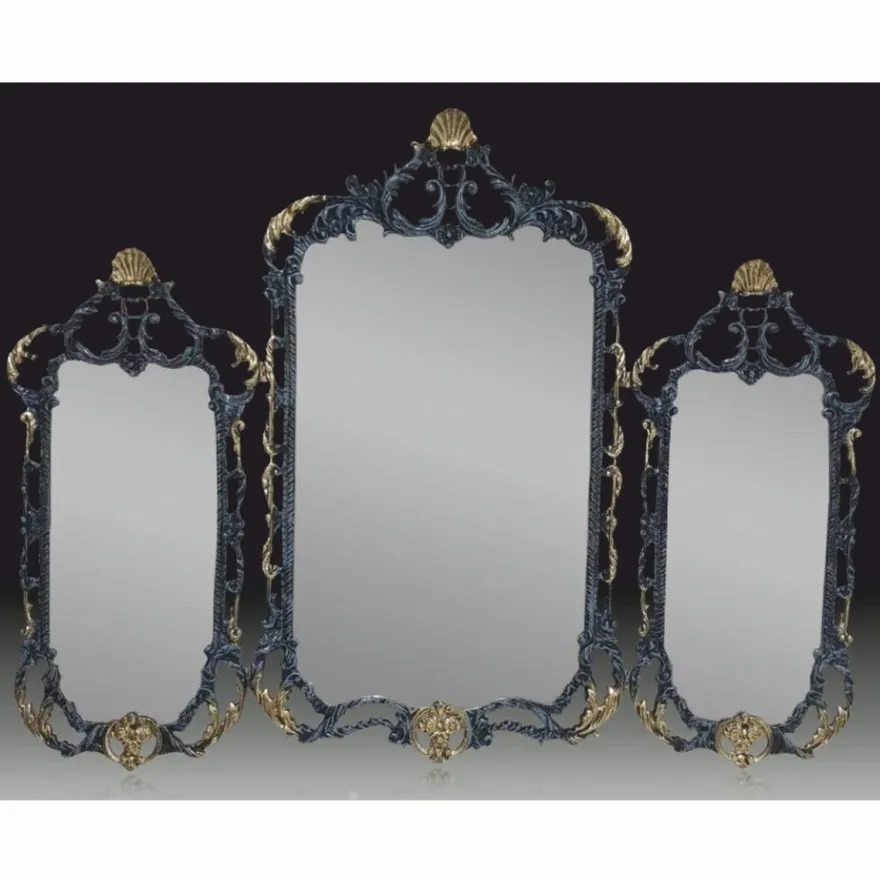 Casa Padrino Luxus Barock Bronze 3er Spiegel Blau / Gold 104 cm - Barockstil Möbel