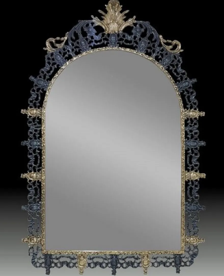 Casa Padrino Luxus Barock Bronze Spiegel Blau / Gold H. 123 cm - Barock Möbel