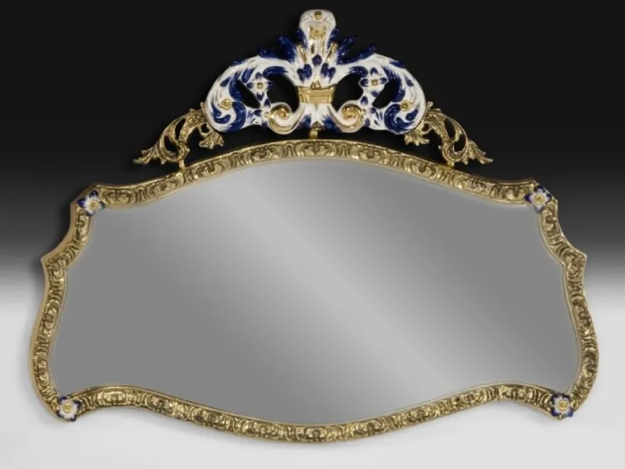 Casa Padrino Luxus Barock Bronze Spiegel Gold / Weiß / Blau 107 cm - Barock Möbel