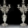 Casa Padrino Luxus Barock Bronze Kerzenhalter Set Silber H. 55 cm