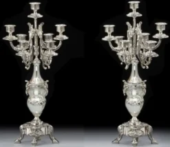 Casa Padrino Luxus Barock Bronze Kerzenhalter Set Silber H. 55 cm