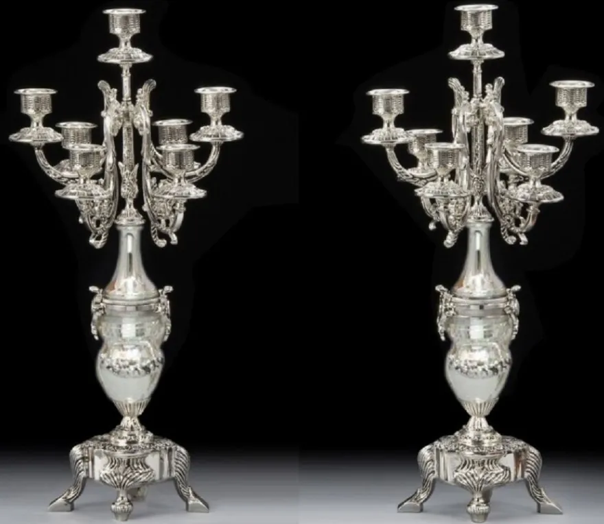 Casa Padrino Luxus Barock Bronze Kerzenhalter Set Silber H. 55 cm