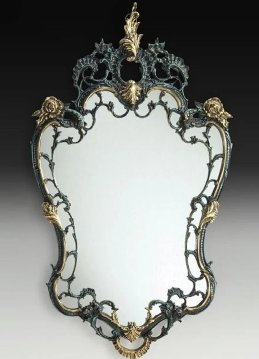 Casa Padrino Luxus Barock Bronze Spiegel Blau / Gold H. 110 cm - Barock Möbel