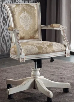 Casa Padrino Luxus Barock Bürostuhl Gold / Weiß 58 x 48 x H. 89-99 cm - Höhenverstellbarer Schreibtischstuhl mit elegantem Muster - Barock Büro Möbel - Luxus Qualität - Made in Italy