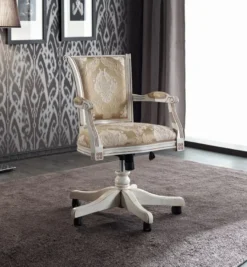 Casa Padrino Luxus Barock Bürostuhl Gold / Weiß 58 x 48 x H. 89-99 cm - Höhenverstellbarer Schreibtischstuhl mit elegantem Muster - Barock Büro Möbel - Luxus Qualität - Made in Italy
