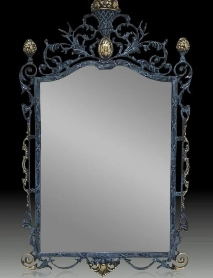 Casa Padrino Luxus Barock Bronze Spiegel Blau / Gold H. 95 cm - Barock Möbel