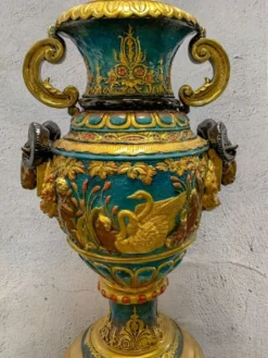 Casa Padrino Luxus Barock Bronze Vase Mehrfarbig / Gold 53 x 43 x H. 127 cm - Prunkvolle Vase mit Sockel - Barock Deko Accessoires