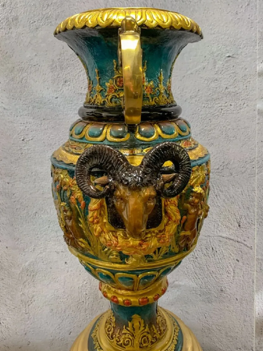 Casa Padrino Luxus Barock Bronze Vase Mehrfarbig / Gold 53 x 43 x H. 127 cm - Prunkvolle Vase mit Sockel - Barock Deko Accessoires