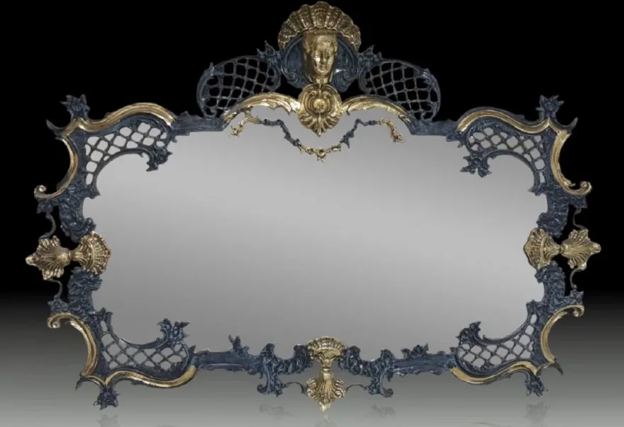 Casa Padrino Luxus Barock Bronze Spiegel Blau / Gold 110 cm - Barock Möbel