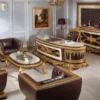 Casa Padrino Luxus Barock Büromöbel Set Weiß / Dunkelbraun / Gold - 1 Barock Schreibtisch mit Marmoroptik & 1 Barock Bürostuhl mit edlem Kunstleder - Prunkvolle Barock Büromöbel